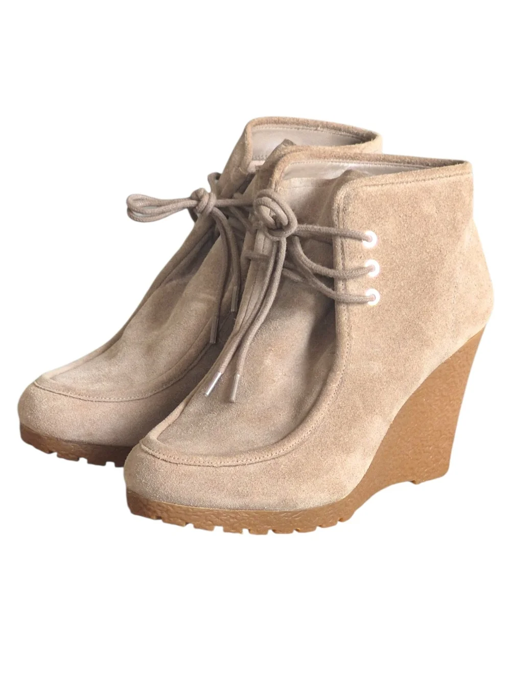 Michael Kors Rory Dark Dune Suede Lace Up Wedge Chic Booties Ankle Boots 10M